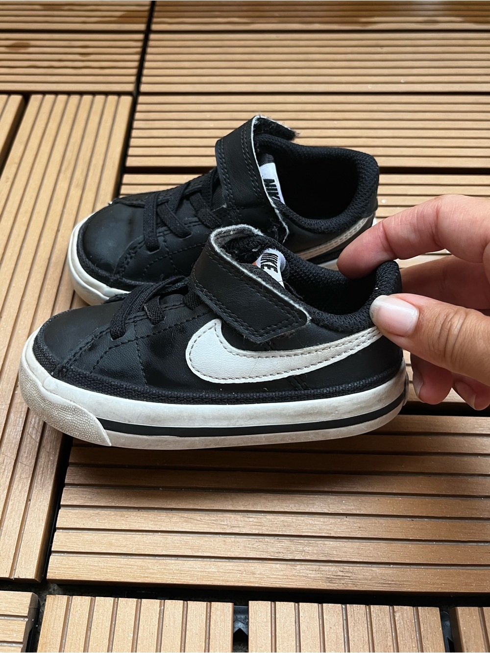 Nike Court Toddler Black & White Swoosh Velcro Sneakers